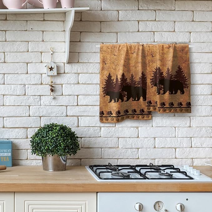 Giwawa Rustic Bear Hand Towels- Retro Brown Bear Animal Paw Print Decorative Towel Set of 2- Antique Country Style Wildlife Face Towel Absorbent Washcloth for Hotel Bathroom Gym Guest Cabin
