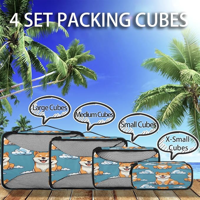 Packing Cubes for Travel, Cute Corgis Dogs Travel Luggage Packing Organizers for Women Men, Large Custom Toiletries Bag for Cosmetics Toiletries, Corgis Dogs