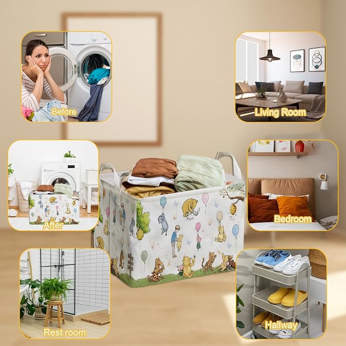 Winnie Basket,the Pooh baby Stuff,Winnie Nursery Decor Laundry Hamper With A Waterproof PECoating, Foldable, Bathroom and Bedroom SetClothes ,Toys Bin, Baby Nursery Hamper Decor