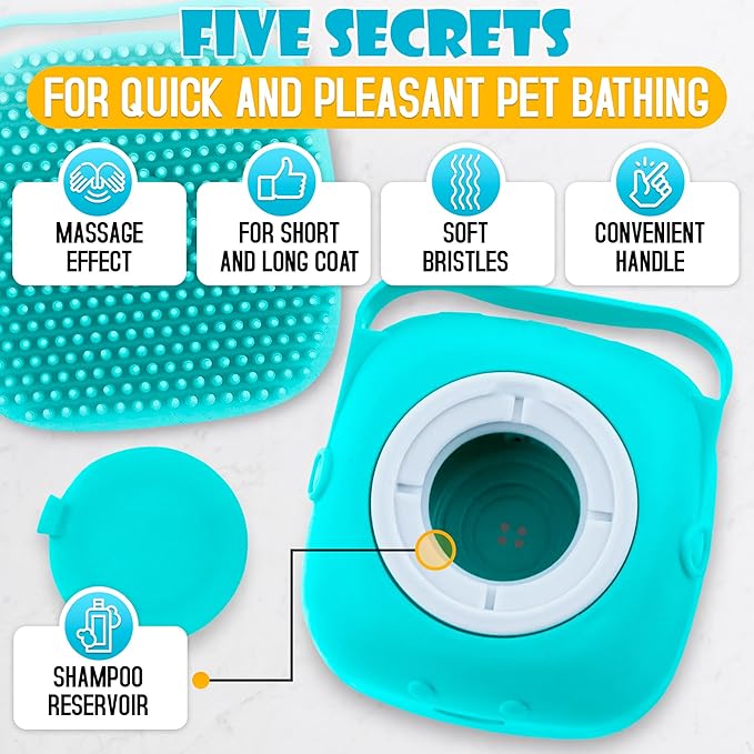 2 Pcs Dog Brush for Bathing - Dog Shampoo Brush Scrubber with Soap Dispenser and Soft Silicone Bristles, Press-to-Dispense Lather, Easy Rinse - for Bathing, Exfoliating & Massage, Home & Travel Use