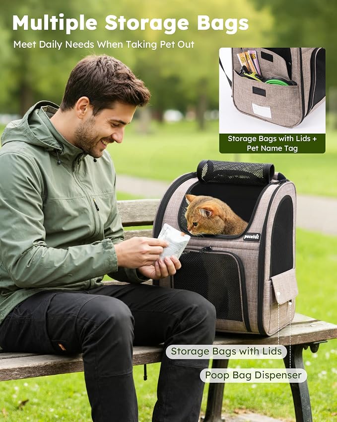 pecute Cat Backpack Expandable, Cat Backpack for Cat with Breathable Window | Durable Oxford Cloth, Lockable Zipper,Use for Pet Under 11 lbs to Travel