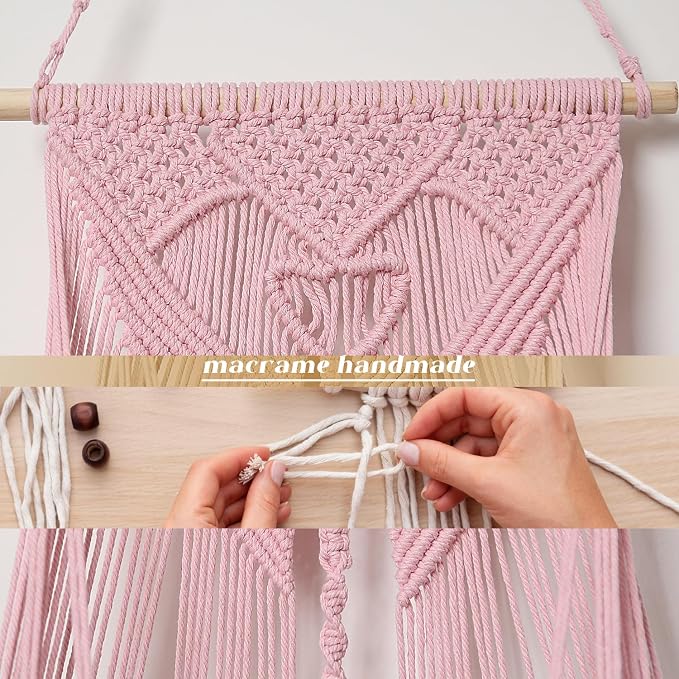 Amdermi Stuffed Animal Net or Hammock Corner or Wall Hanging Net for Plush Toy Storage Boho Macrame Toy Display Nursery Bedroom Decor Stuffy Animal Toy Organizer (Pink)