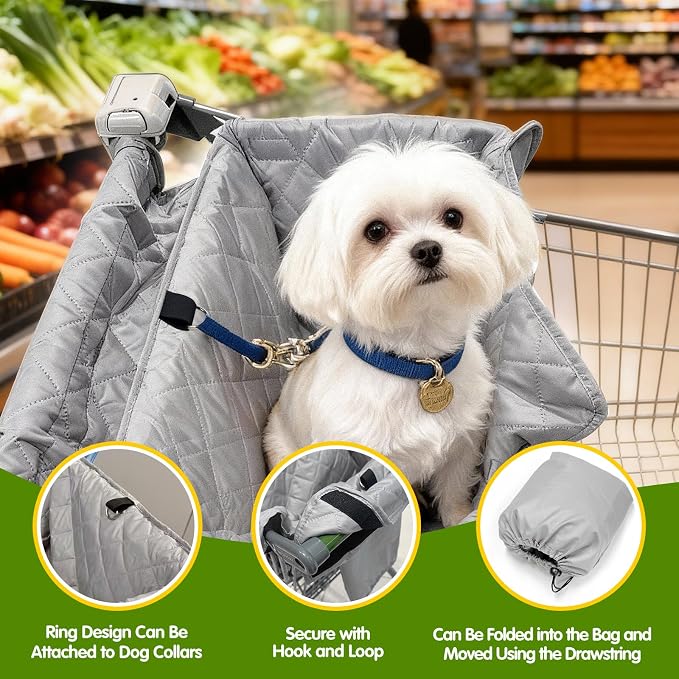 Wibeelee Portable Dogs Shopping Cart Cover Quilting Grocery Cart Cover with Carry Bag for Pets, Secured with Hook and Loop, Comfortable and Easy to Clean