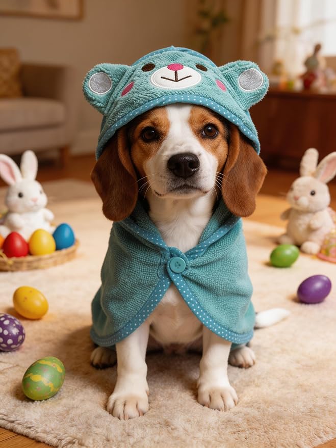 Dog Hooded Bathrobe Towel, Fast Drying Bath Towel Absorbent Warm Blanket Blue S