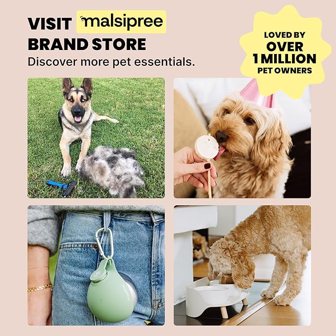 MalsiPree Dog Water Bottle Dispenser for Walks - 12 oz Navy Blue - Leak-Proof Lock & One-Hand Operation - On the Go Dog Water Dispenser- Pet Travel Bottle with Built-in Bowl, for Hiking & Travel