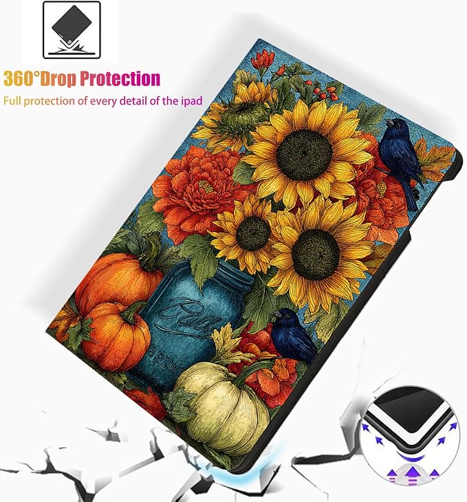 for Microsoft Surface Pro 7 Plus,Surface Pro 7/6/5/4 12.3" Tablet Case,Auto Wake/Sleep,Adjustable Stand Protective Cover - Autumn Sunflower Peony