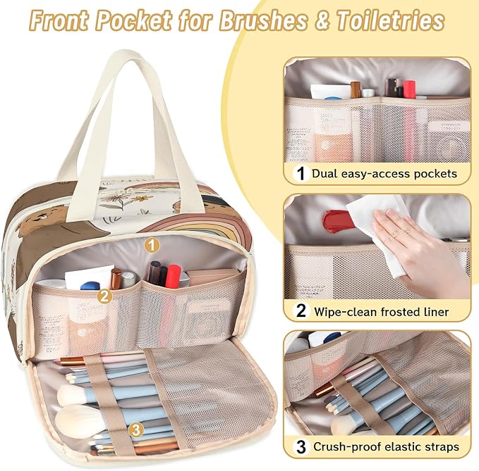 Cute Groundhog Travel Toiletry Bag for Women | Spring Floral Lightweight Waterproof Makeup Cosmetic Bag Large Tote Organizer for Traveling, Toiletries, Accessories