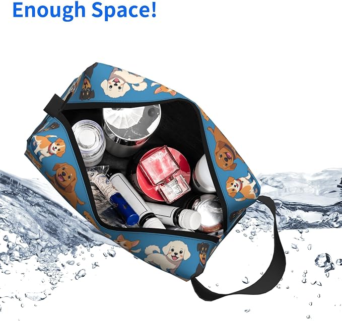 Cute Dogs Print Makeup Bag - Durable 600D Oxford Fabric Travel Cosmetic Bag, Shockproof Foam Padded Toiletry Organizer for Gym & Daily Use 10x6.2x4.9 Inch