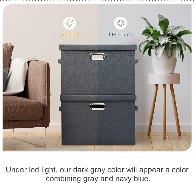 Graciadeco Large 17" 36 Quart Collapsible Stackable Storage Bins with Lids, 5 Packs Dark Gray Foldable Fabric Closet Storage Boxes with Lids Heavy-duty Linen Cube Baskets(17 x 12 x 11) | 36 Quart 5 Pack Dark Gray Collapsible Stackable Linen Fabric 4 Ha...