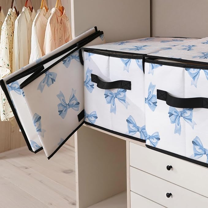 Stackable Clothes Storage Bins with Lids 3 Pack | Closet Organizers Fabric Box for Home and Office,Blanket Clothes Organizers,Under Bed Storage Containers