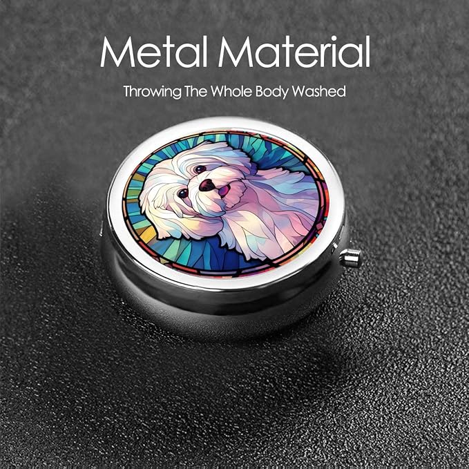 Maltese Dog Small Box for Pill,3 Compartment Pill Case Travel Medicine,Portable Pocket or Purse Pill Organizer Container Holder Hold Vitamins, Medication, Fish Oil Supplements