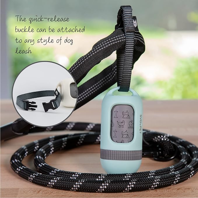 SVD.PET Dog Poop Bag Dispenser, Waste Bag Retractable, Misty Jade | Portable Poop Bag Holder, Fits Any Dog Leash, Leak-Proof Bag Starter Roll Included, Dog Walking & Travel Accessory