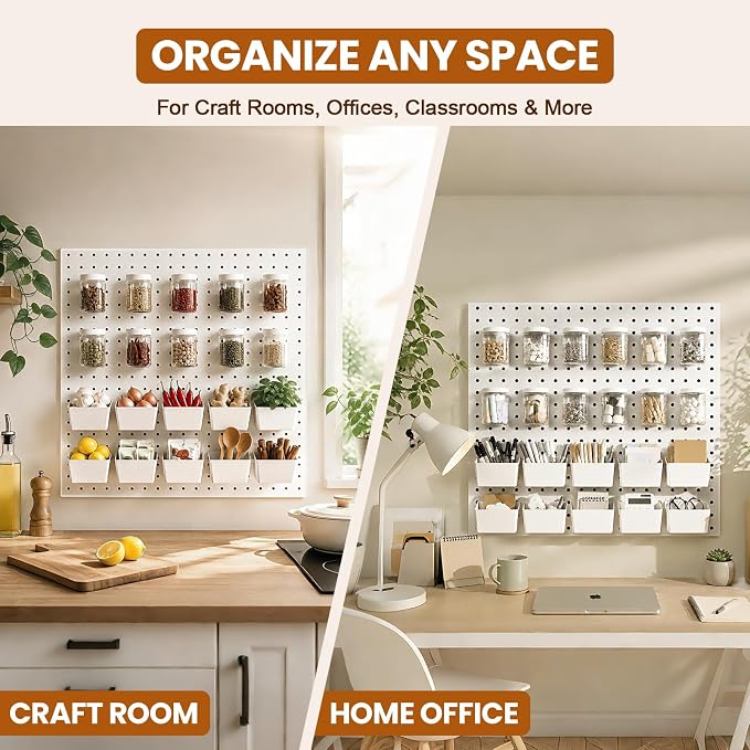 20PCS Pegboard Organizer Accessories, 10 Clear PET Jars with Lids & 10 Open ABS Bins, Fits 1/8” & 1/4” Pegboards, Wall Organizer Set for Garage, Workshop, Craft Room, Office & Home