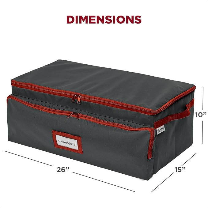 Premium Christmas Ornament Storage Box – Holds up to 72-3” Ornaments + 6 Side Slots for Figurines & Nutcrackers – Holiday Decoration Organizer – Durable 600D Black Canvas