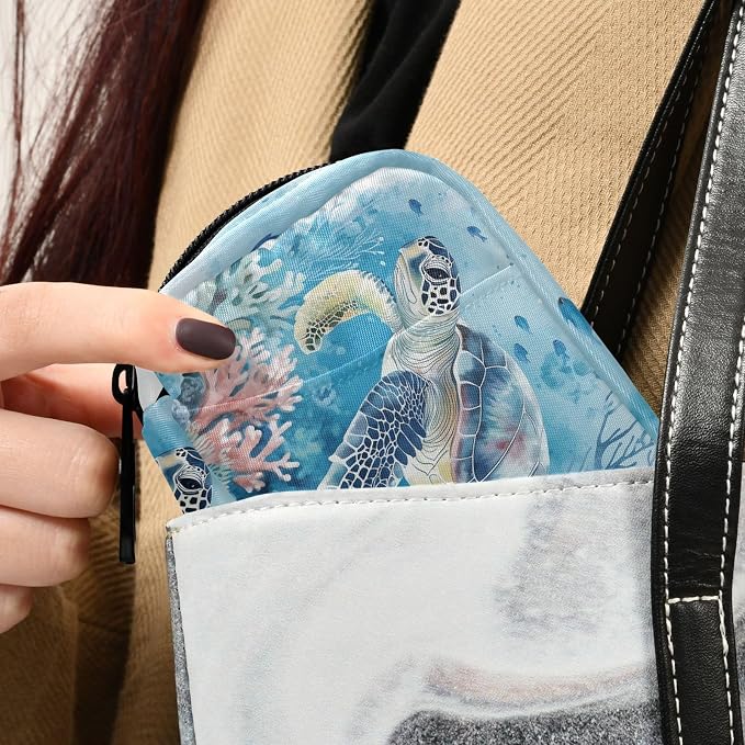 Fustylead Watercolor Sea Turtle and Coral Fish Pill Organizers 2 Times A Day Pill Case Bag with Zipper Portable Weekly Pill Dispensers for Vitamin Supplement