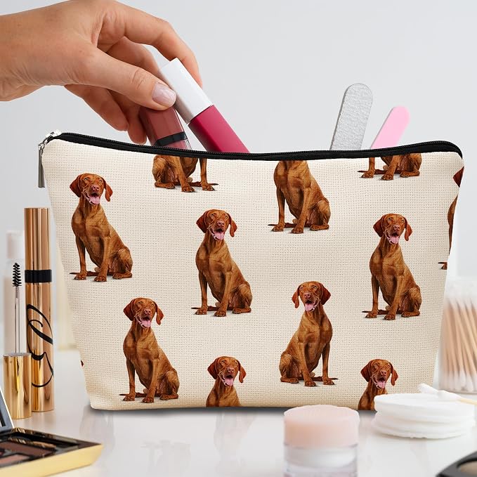Vizsla Dog Makeup Bag, Vizsla Lovers Gifts Cosmetic Bag for Women, Dog Mom Lovers Owner Gifts for Women Christmas, Pet Lover Gift Zipper Travel Makeup Pouch for Purse