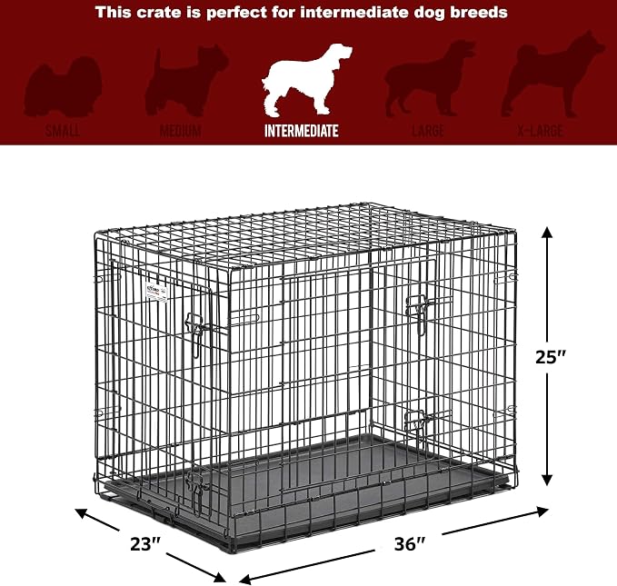 MidWest Homes for Pets Ultima Pro Heavy-Duty 36-Inch Dog Crate, Ultra-Strong Steel Double Door Pet Cage for Medium to Large Breeds, Accessories Included