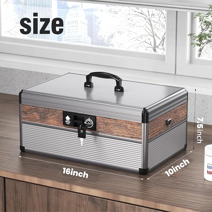 Glosen Medicine Lock Box,locking medicine box, Security Lock Boxes【Extra Large16*10 * 7.5 Inch】 lock box, First Aid Key Safe Box,Lock Box for Medication