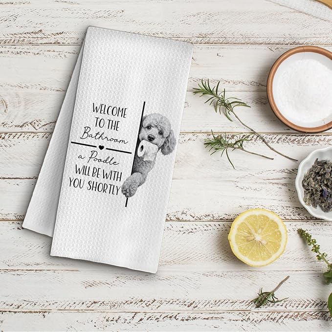 Funny Poodle Dog Bathroom Hand Towels, Poodle Gifts for Women Men, Welcome to The Bathroom Dog Decorative Hand Towels for Bath Room Washroom Restroom, 16x24 Inch