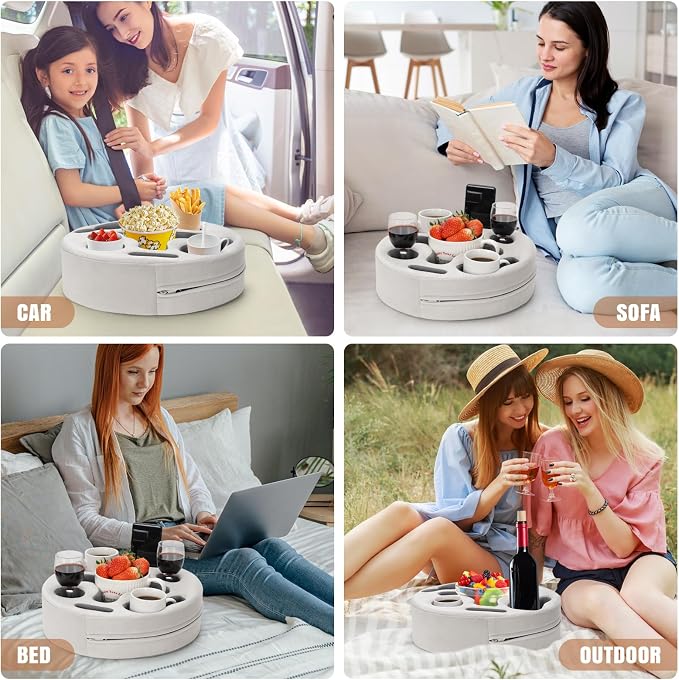 INNO STAGE Couch Cup Holder Pillow | Sofa Caddy Buddy Cupholder Organizer, for Bed Rv Tv Car Man Cave Boat Remote Snacks Drink, Gift for Couch Potato, SilverGrey