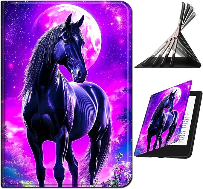 Case for Samsung Tab S10 Ultra/S9 Ultra/S8 Ultra 14.6" 2024/2023/2022 | Slim Leather Smart Cover with Multi-Angle Anti-Slip Stand [Auto Wake/Sleep] Shell for Women Men, Purple Black Horse