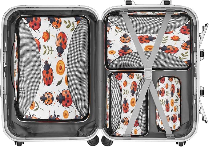 Packing Cubes for Travel, Floral Ladybugs Travel Luggage Packing Organizers for Women Men, Large Custom Toiletries Bag for Cosmetics Toiletries, Ladybugs Ladybird