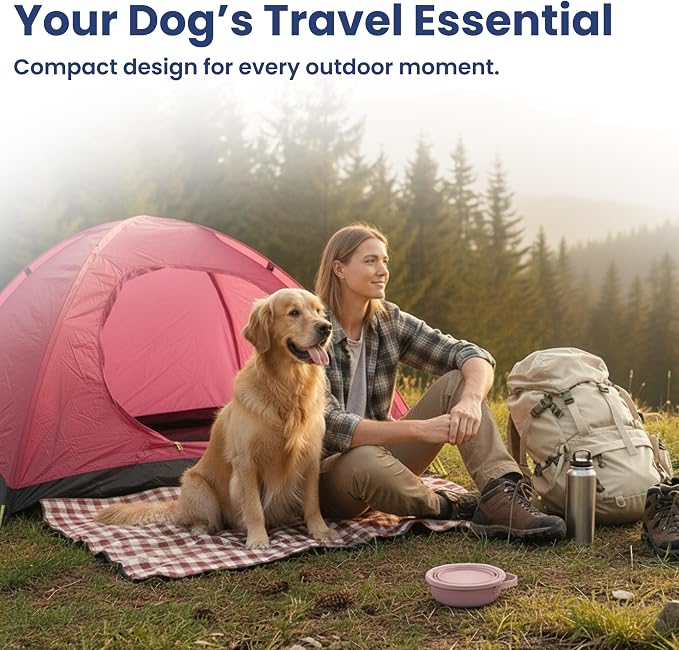 PawsPik 2-in-1 Travel Dog & Cat Bowl – Collapsible BPA-Free Silicone | 18/8 Stainless Steel, Portable & Non-Slip with Handle, Easy to Clean, Food & Water Bowl for On-the-Go Pets