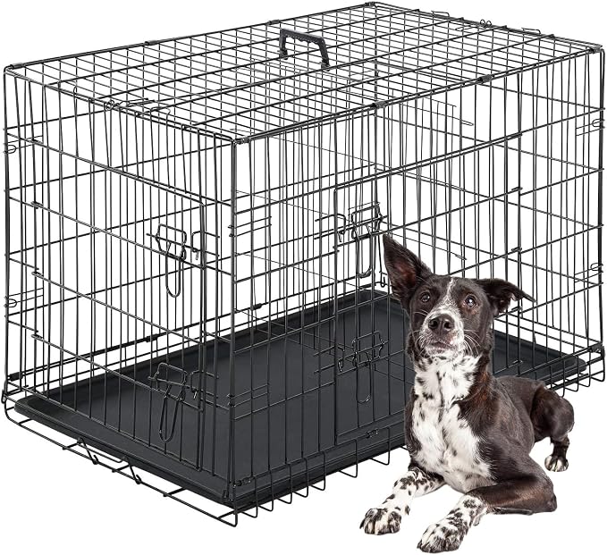 FDW Dog Crate for Large Dogs 42 Inch Folding Metal WirePet Cage Double Door W/Divider Panel Indoor Outdoor Kennel Leak-Proof Plastic Tray,Black | Heavy Duty, Portable Wire Kennel with Double Door, Divider & Leak-Proof Tray | For Training, Home, Travel ...