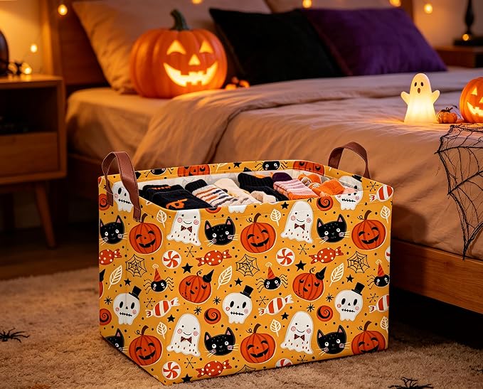 Rectangle Kids Baskets Halloween Basket Candy Storage Bin for Room Decor Gift Basket(Candy Halloween)