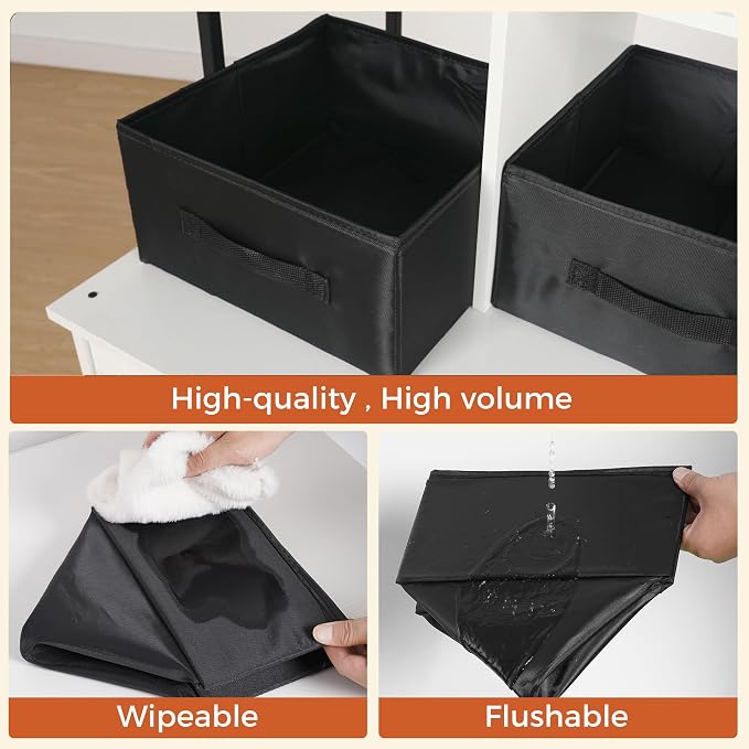 Dwanton Cat Litter Box Enclosure, 2 Storage Shelves and 2 Drawers, 50" H | 2-in-1 Hidden Cat Litter Box Enclosure Furniture with Shelf, Metal Frame, Reversible Entrance, Washable Drawers, White