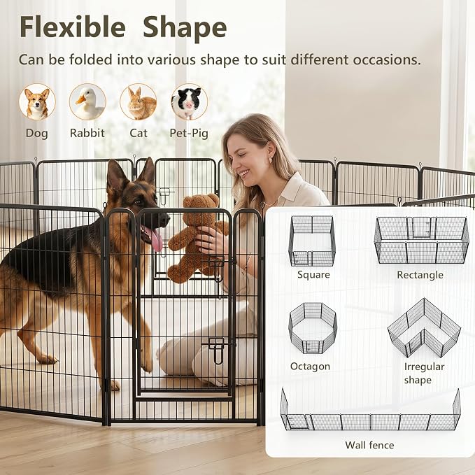 Metal Dog Playpen - 40" Height 8 Panels Foldable Exercise Pen for Dogs Indoor/Outdoor Pen with Door for Pet Animals Portable Pet Playpen Polygon Dog Enclosure (Black)