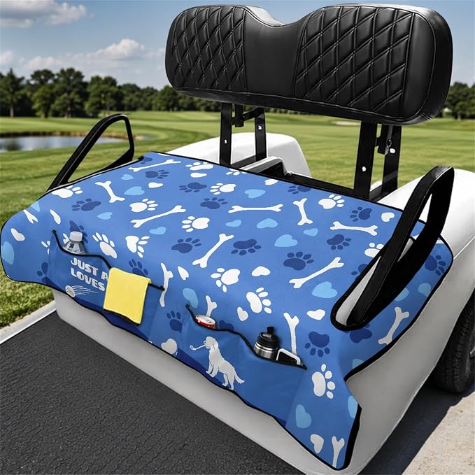 Dog Paw Golf Cart Seat Covers, Universal Golf Accessories with Pockets, Non Slip Towel Blank for Club Car