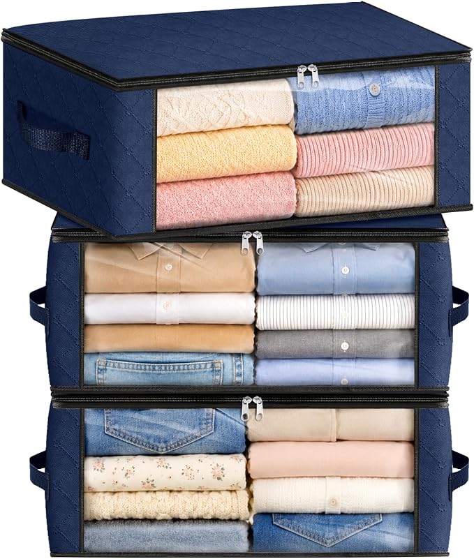 35L Closet Organizers, Foldable Under Bed Storage Containers | Storage Bags with Zippers,Window and Handles for Organizing Bedroom, Closet, Clothing,Organization with Handle
