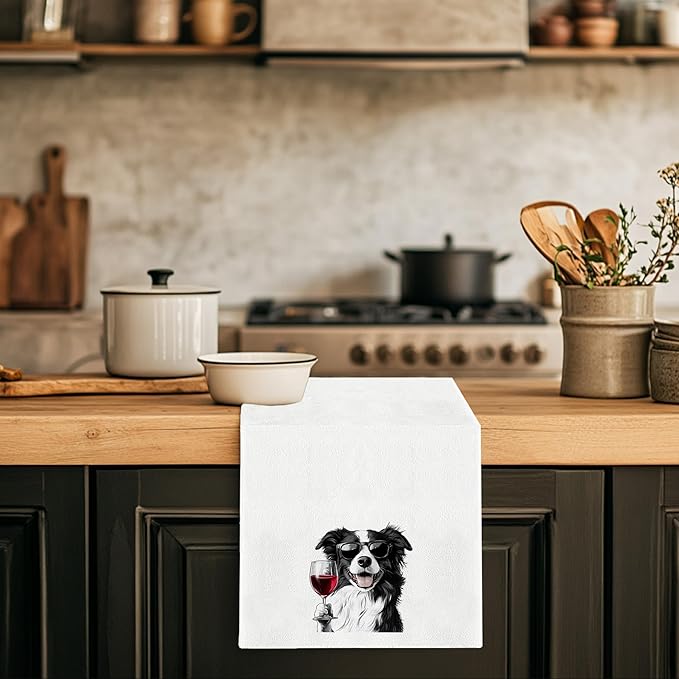 Border Collie Dog Towels - Funny Border Collie Wine Lovers Gifts, Bar Towels, Dog Wine Decorative Hand Towels Dish Towels for Kitchen Home Bar, 16x24 Inch