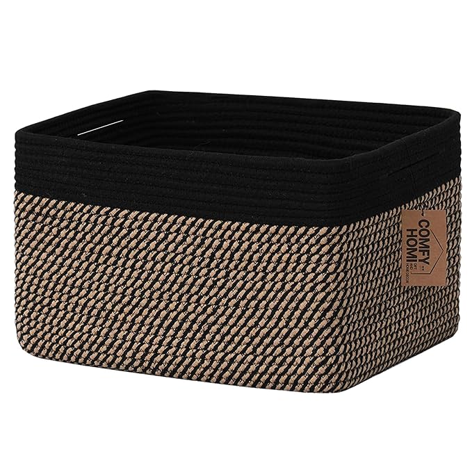 COMFY-HOMI Cotton Rope Woven Basket with Handles for Shelves,Toys,Book, Cloth Storage Baskets Bin for Organizing- 1 PCSToy Decorative Organizer for Living Room, Bathroom