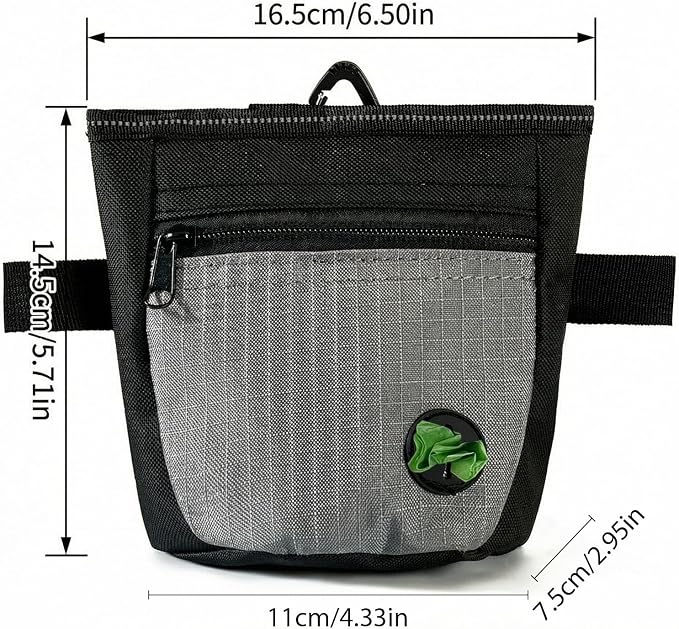 Dog Treat Pouch, Durable Training Tool for Pet Training & Puppy Training Treats (Black-Gray)