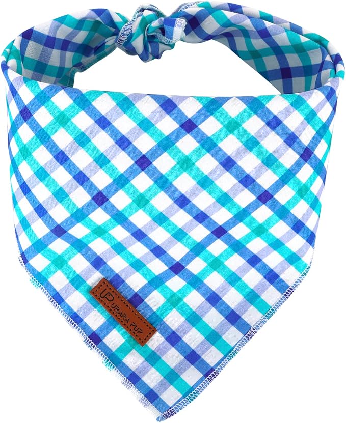 Summer Dog Bandana, Comfortable Cotton Grid Triangle Bid Scarf for Medium Large Dog, Washable Pet Kerchief for Boy Girl Dogs,Blue and White Cute Bandana Dogs,Cute Classic Puppy Bid Scarf