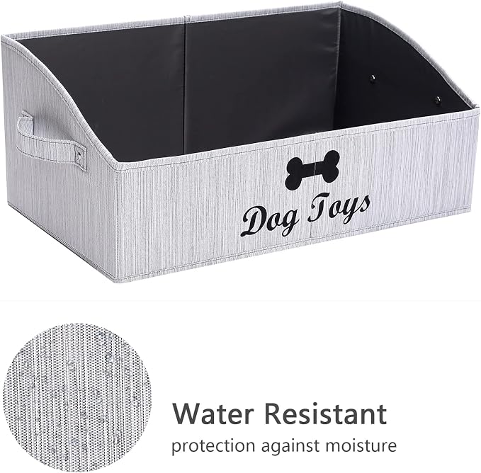 Geyecete Foldable Fabric Dog Toy Storage Box - Collapsible Basket with Handle, Organizer for Large Dog Toys (Slub Gray-DOG)