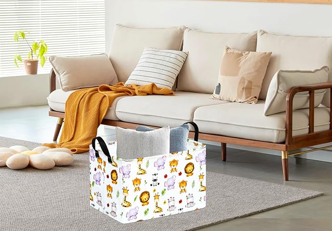 Kid Clothes Storage Basket Gift Shelf Basket Toy Storage Bin, Nursery Basket Organizer Box for With Handles for Room Deco (Leaf Animal)