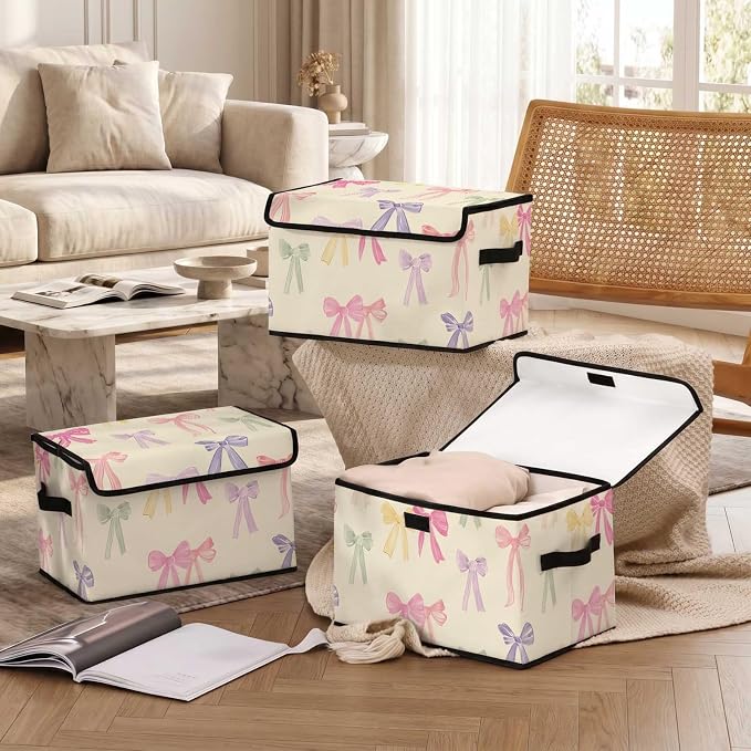 Stackable Storage Bins with Lids,Closet Organizers Fabric Box for Home and Office,Blanket Clothes Organizers,Under Bed Storage Containers 3 Pack