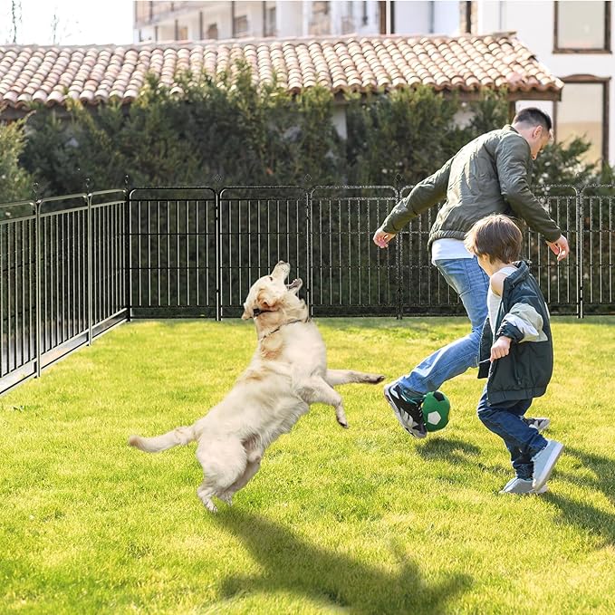 Kfvigoho Heavy Duty Dog Fence Outdoor 16 Steel Panels 32" Height | Square Steel Pipe with Reinforced Crossbars, 36FT 103 Sq.ft Portable Dog Fence Outdoor for Yard & RV Camping, Snowy Black