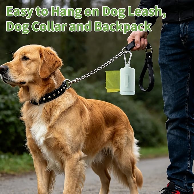 3Pack Dog Poop Bag Holder with Hook to Hold Used Bag, Build in Rotate Pole for Easy Pull Out Bags Lightweight Pet Waste Bag Dispenser with Clip for Leash Attach Doggy Walking Parking