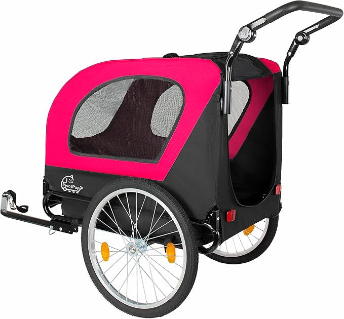 2-in-1 Bike Trailer & Pet Stroller for Dogs up to 110lbs– Foldable Pet Carrier Cart with Front Caster & 20'' Quick Release Air-Filled Wheels, Breathable Mesh and PVC Rain Cover, Red