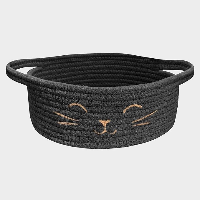 Small Cat Toy Basket, Gift Baskets Empty for Baby Shower,9.8" x 4" | Boo basket Cute Woven Rope Storage Basket for Home Decor, Baby Baskets for Nursery, Cat Pet toy box, Black