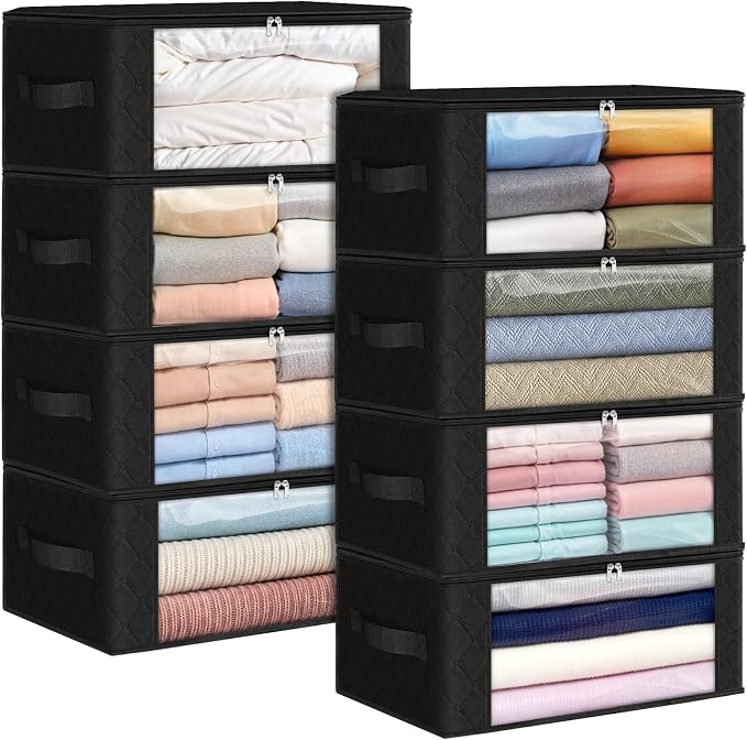 35L Closet Organizers, Foldable Under Bed Storage Containers | Storage Bags with Zippers,Window and Handles for Organizing Bedroom, Closet, Clothing,Organization with Handle