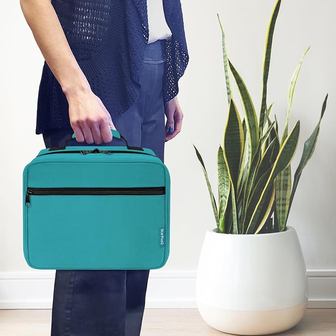 Large Pill Bottle Organizer & Medicine Bag for Travel, Turquoise | Prescription bottle organizer with 10 bottle pockets and padded storage for medication bottles, supplements, vitamins