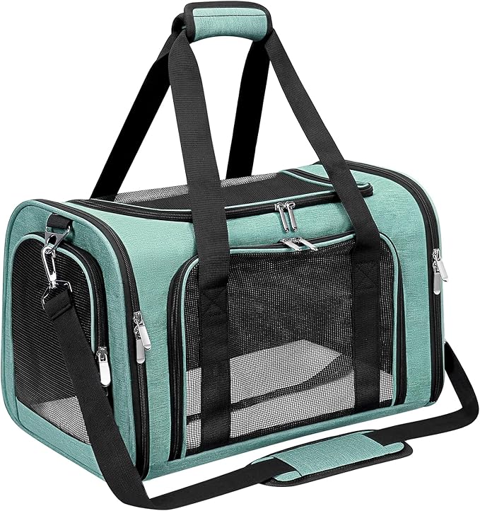 Soft-Sided Cat/Dog/Pet Carrier, Collapsible Pets Travel Carriers | For Big Cats/Small Dogs with Shoulder Strap & Removable Mat, Mesh Puppy Carry Bag,Up to 25 Lbs,TSA Airline Approved-Turquoise