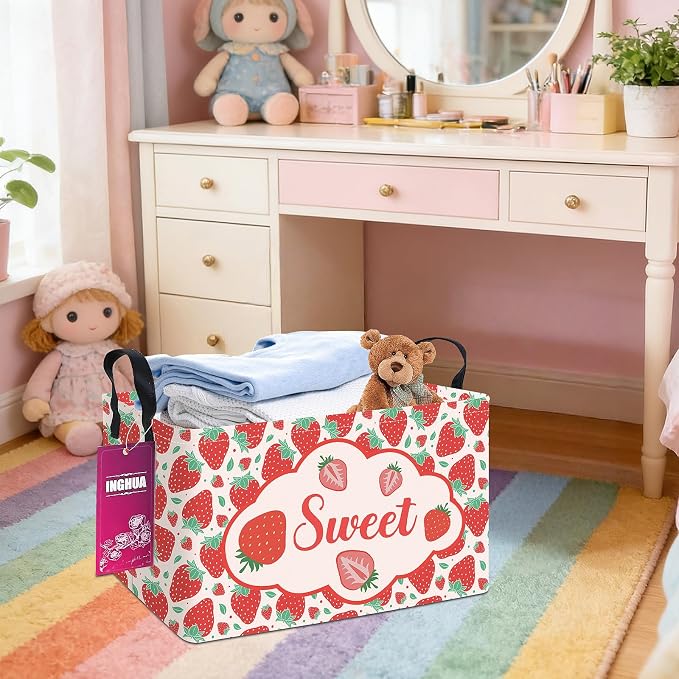 Rectangular Strawberry Storage Basket | Gifts Bag for Toys,Books,Clothes,Gifts,Pets-Perfect for Home,Office,Nursery,Dorm,Shelf
