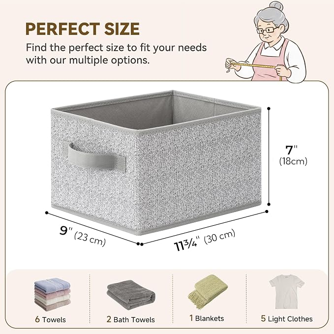 GRANNY SAYS Closet Storage Bins with Handles, Gray, Small, 3-Pack | Small Closet Storage Bins for Shelves, Collapsible Storage Boxes, Decorative Organizers for Closet Shelf
