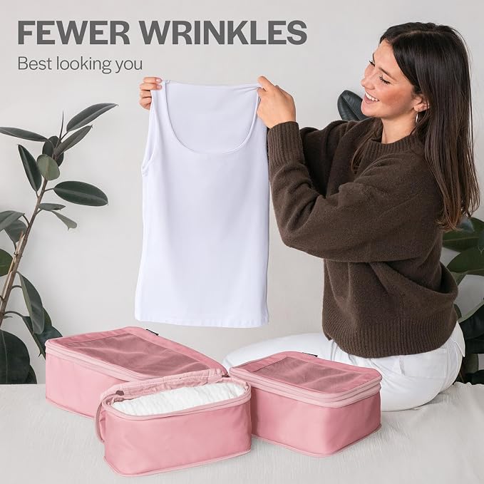 Compression Packing Cubes for Travel, 6-Pack, Pink | Solves overpacking, 6-Piece set fits most suitcases, 50% Space savings, Compression luggage organizer bags